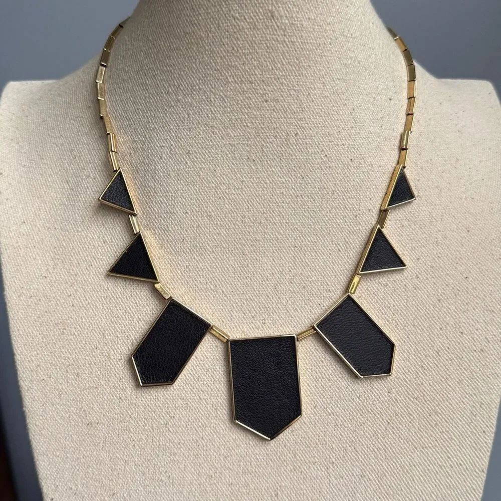 House of Harlow 1960 Black Bib Necklace – Art Deco Pyramid Style
